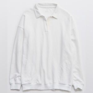 Aerie Happy Henley Everyday Polo Sweatshirt in White